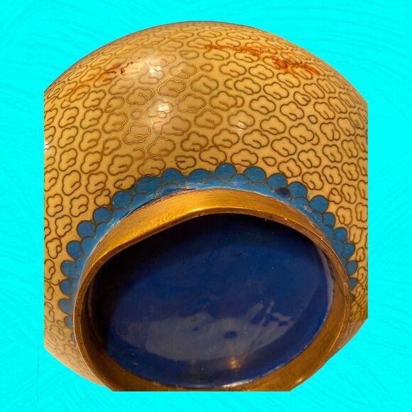 Vintage Asian Cloisonne Vase Bottle Bird Cherry Blossoms 9" Tall READ - Picture 8 of 11